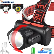 

Spotlight floodlight 2 in 1 headlight USB rechargeable headlamp with battery Double head 360° rotatable Outdoor Camping lamp