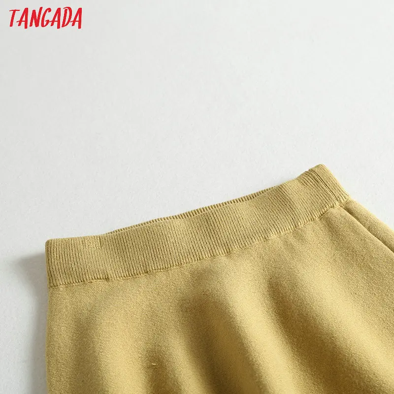 Tangada, Женские однотонные вязаные длинные юбки, вязаные, тянущиеся, высокая талия, корейский стиль, элегантные, женские, черные, трапециевидные юбки, BC24