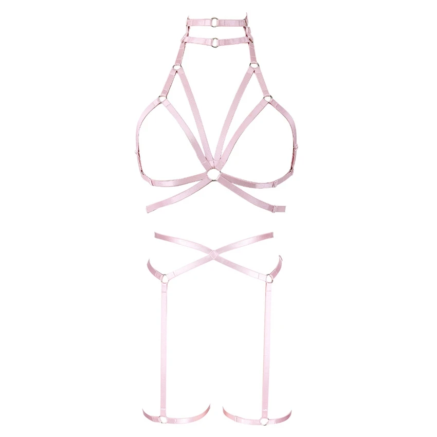 O0335MLCP0190PINK Черный эластичный пояс с подвязками для женщин Harajuku готический с ремешками Регулировка размера плюс укороченный Топ сексуальное нижнее белье для бондажа искусство танец рейв - Цвет: O0335MLCP0190PINK