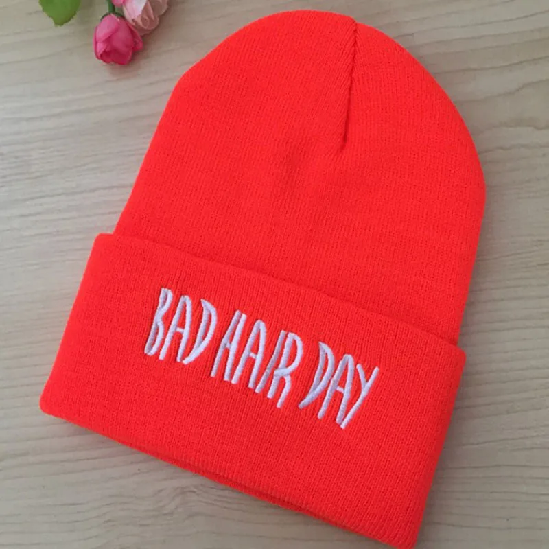 European style hip-hop beanie hat Bad Hair Day letters outdoor ski candy knitted cap women 11 color winter simple wool warm hat