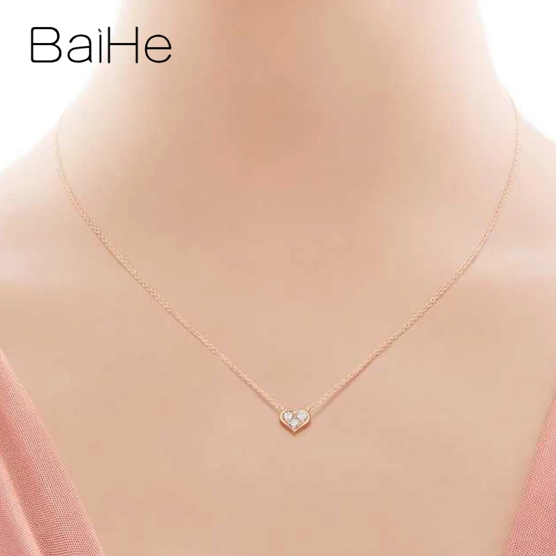 BAIHE Solid 18K розовое золото Сертифицированный H/SI около 0.18ct настоящие натуральные бриллианты Свадебный женский модный подарок для ювелирных изделий ожерелья
