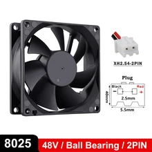 Gdstime – ventilateur Axial de refroidissement 48V DC, 2 broches, 80mm 80x80x25mm, 8CM, 8025 roulement à billes, 80x25mm, sans balais, boîtier pour ordinateur portable, CPU