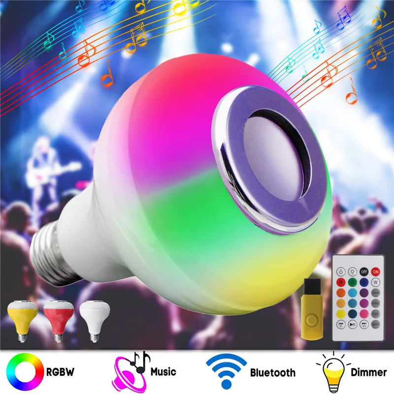 

Smart E27 RGB bluetooth Speaker LED Bulb Light 12W Music Playing Dimmable Wireless Led Lamp with 24 Keys Remote Control