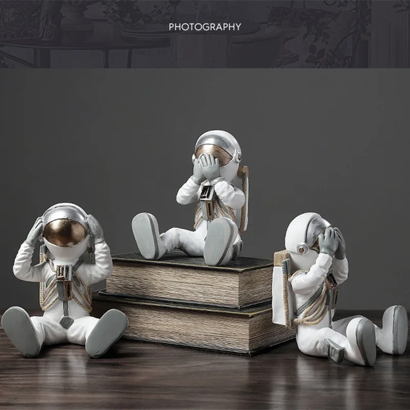 Креативный стиль, фигурка космонавта, украшение ретро, Три мудрых астронавта, статуя, не видеть, не слушать, не сказать, Spaceman, искусство, скульптура, изделия из смолы, гостиная, крыльцо, домашнее украшение R3012