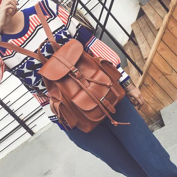 

Vintage Shoulder Bag Soft Surface PU Leather Bag New Winter Student Personality Backpack Trendy Simple Leather Backpack