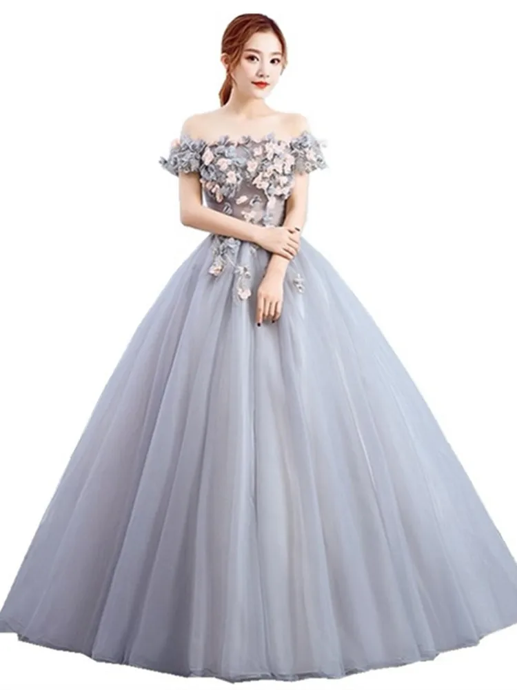 Vestidos Quinceanera 15 Anos бальные Платья пышные платья новое платье для выпускного вечера с аппликацией для вечерние платья с v-образным вырезом Vestido 0003 - Цвет: Серый