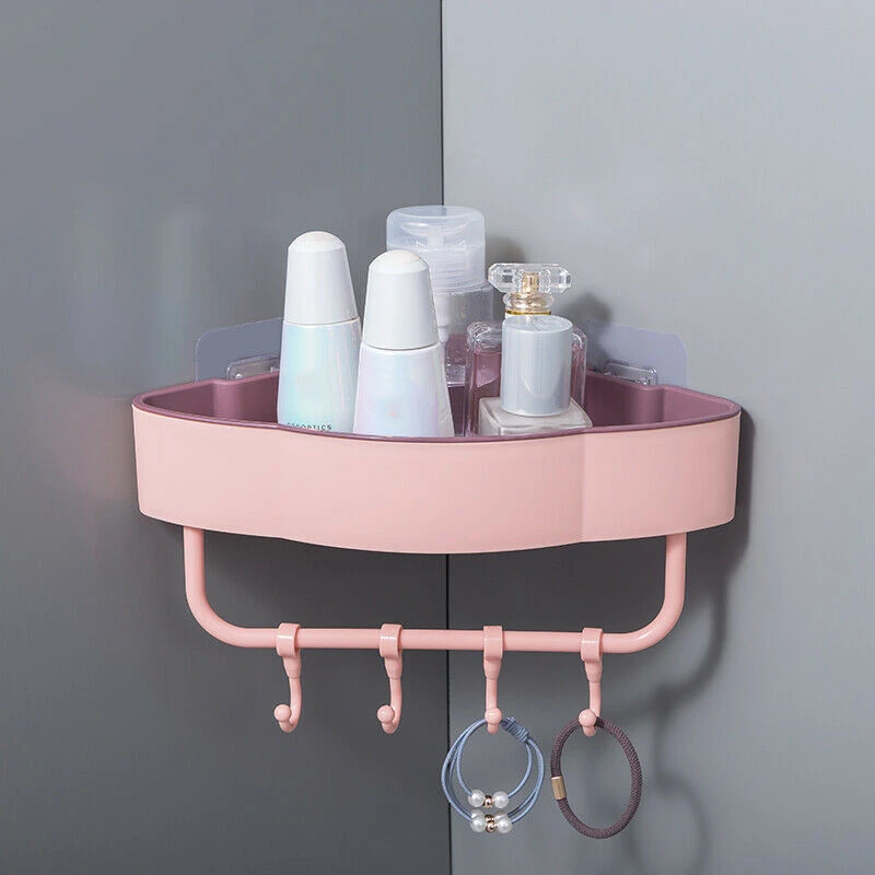 Plastic Triangular Bathroom Shelf Storage Box With Hook Self Adhesive Kitchen Storage Basket Green Blue Beige Pink Storage Holders Racks Aliexpress