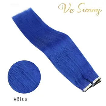 

VeSunny Adhesive PU Tape in Hair Extensions 100% Real Human Hair Tape on Blue Machine Made Remy Hair 50gr