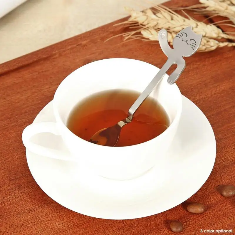 

Coffee Spoons Stainless Steel Tableware Small Dessert Spoon Cute Cat Shape Mini Tea Scoop 3 Colors Kitchen Dining Bar Tools