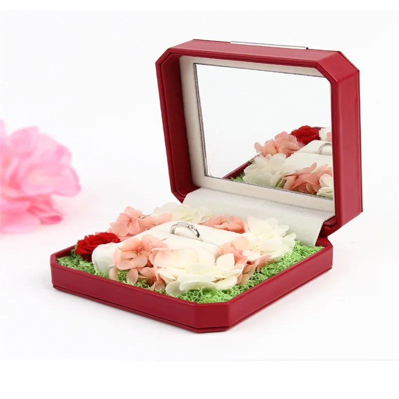 

1p Red color Proposal ring boxes wedding jewelry package luxury ring boxes eternal flower creative jewelry box jewelry receiving