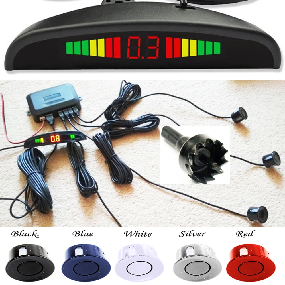 Kit de sensores de aparcamiento de coche de 22mm, 4 sensores con alarma de sonido y Sensor de marcha atrás, 12V, Parktronic