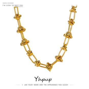 Stainless Steel Chains Necklaces for Women Statement Golden Texture Collar 18K Plate