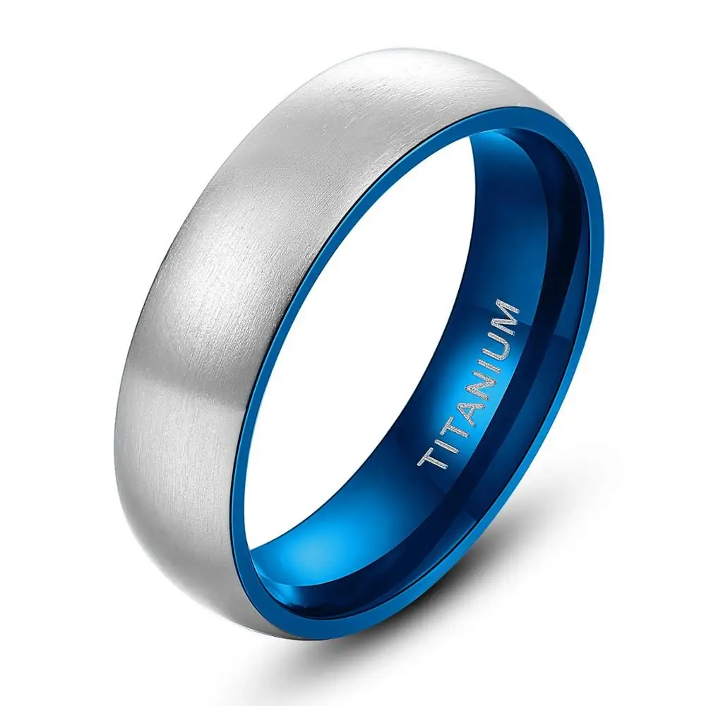 Tigrade 6/8 мм кольцо из чистого титана для мужские и женские матовый серебристый Цвет синего цвета, матовая классические простые Винтаж Обручение группа - Цвет основного камня: Blue 6mm