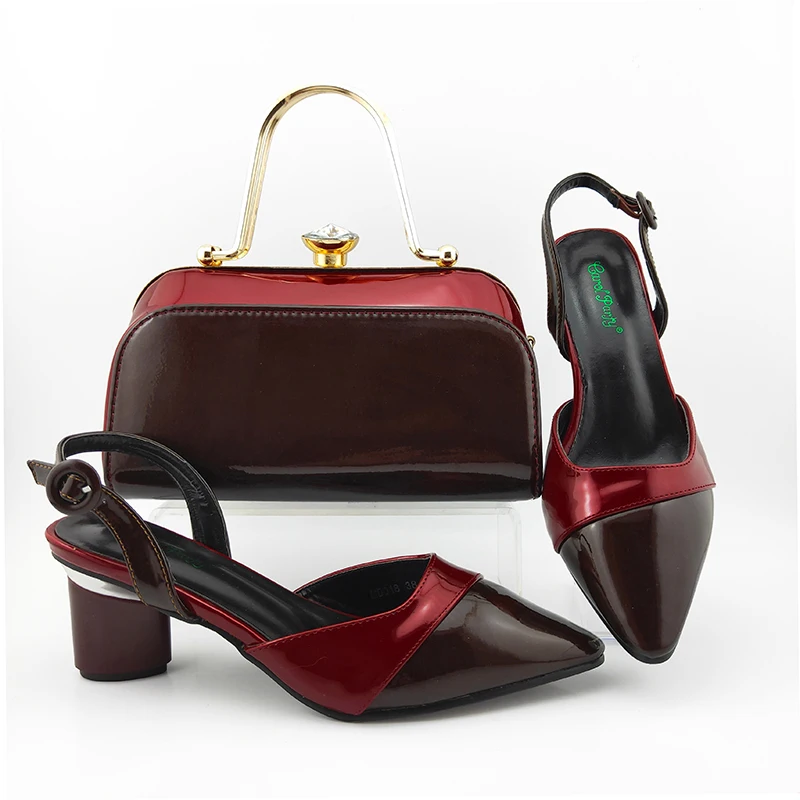 

Elegant wine red shoes bag set for nigeria Christmas party sandal shoes and clutches bag matching set shoes bag SB8466-1