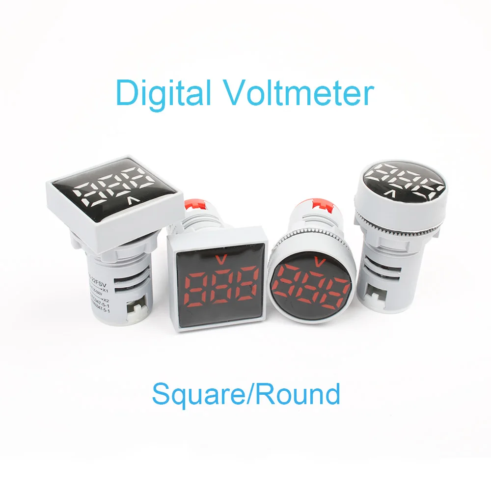 

Free Shipping Round / square LED Voltmeter voltage meter indicator 22mm digital ammeter AC 60-500V blue green yellow red white