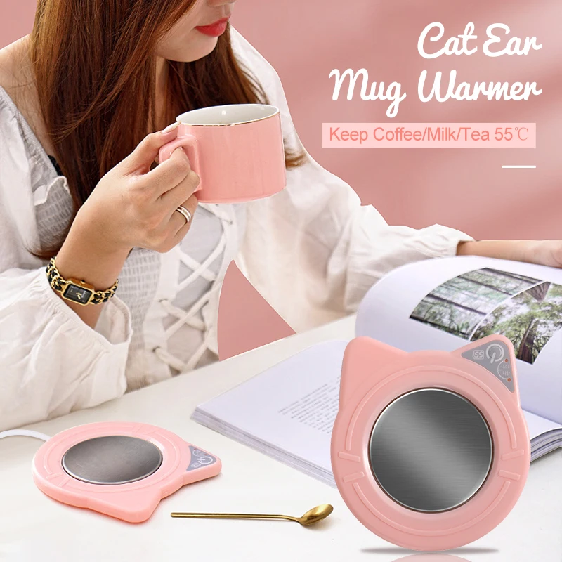 Cute Mug Warmer Mug Cat Ear Shape Heating Coaster Coffee Cup Warmer Keep  Coffee Milk Tea 55 Degrees Centigrade Gifts for Girls