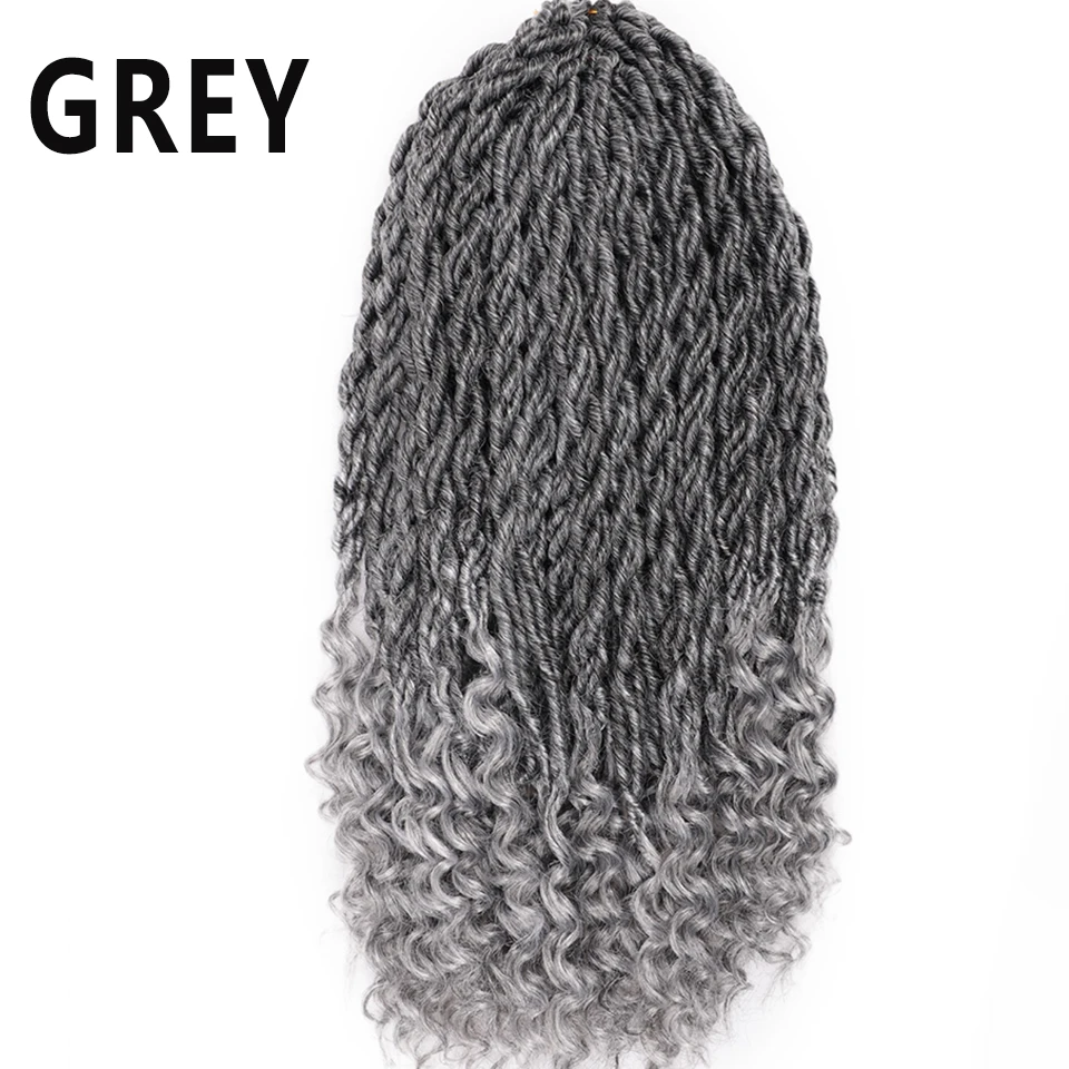 Faux locs CURLY, на крючках, косички, эффектом деграде(переход от темного к волосы в косичках, богемно, черный цвет, оптом, наращенные волосы на крючке, синтетические волосы для Для женщин и девочек - Цвет: # Серый