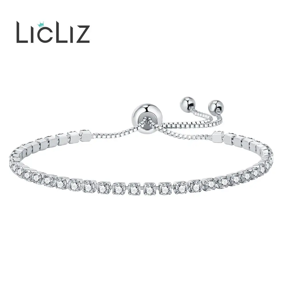 LicLiz,, модный,, циркониевый, зеленый, синий, черный, прозрачный, Хрустальный Теннисный браслет для женщин, CZ, коробка, цепочка, браслет, ювелирное изделие, LUB0124 - Окраска металла: Clear