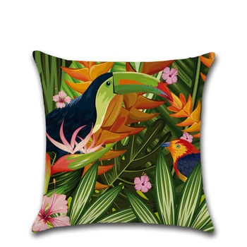 

Linen Pillow Case Tropical Plants Palm Leaf Green Leaves Flamingo parrot Cushion Covers Flower Cushion Cover Decorative