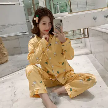 

Smmoloa Original Lazy Style Fake Flower Silk Pajamas set for Women Spring Summer Women Sleepwear Set Doll