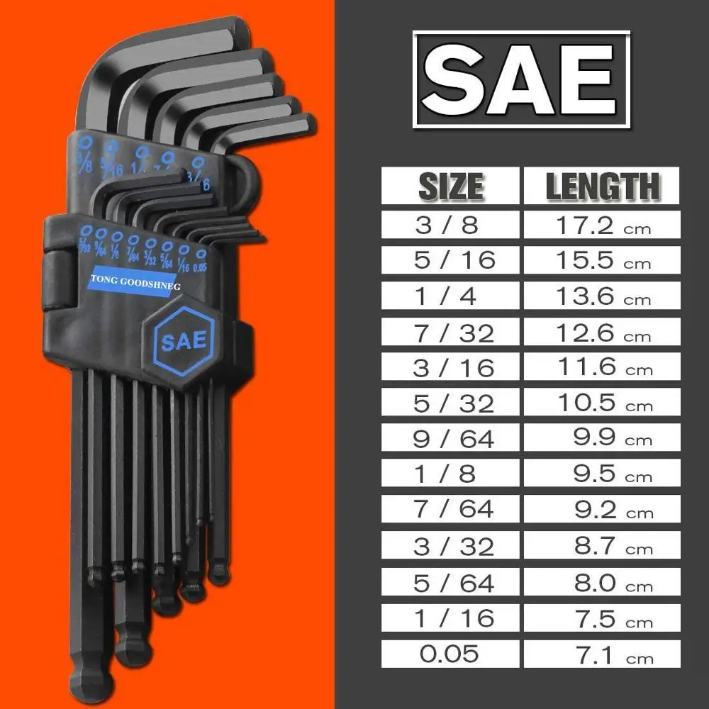 Allen wrench size chart