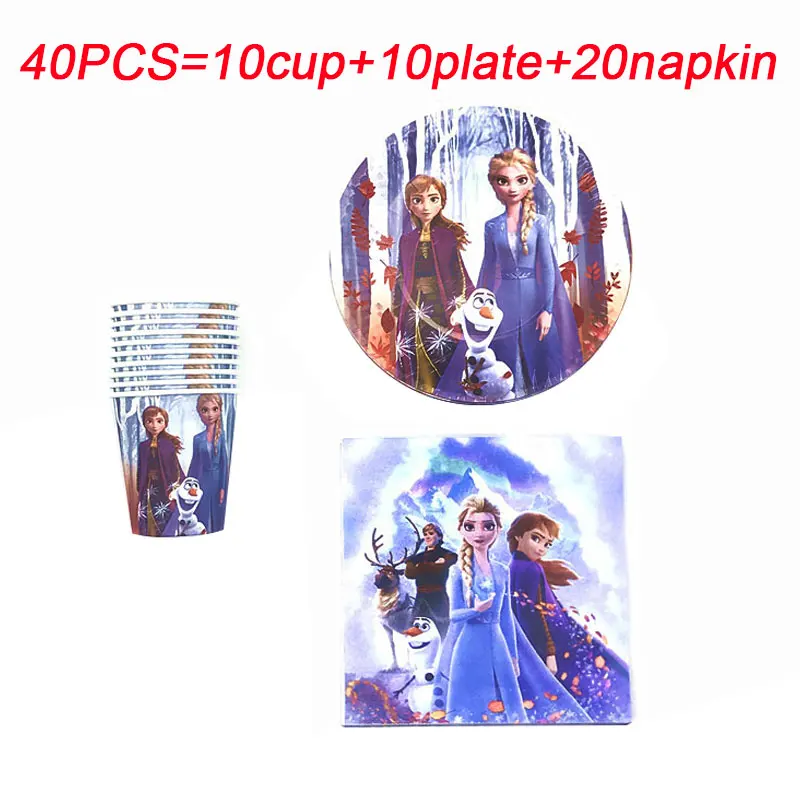 beipanzhi-40pcs Замороженные 2 Эльза Анна Замороженные вечерние аксессуары Набор Замороженные 2 тематическая вечеринка на день рождения одноразовая скатерть чашка тарелка салфетки - Цвет: beipanzhi-40pcs