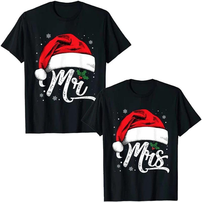 Mrs and Mr Santa Hat, a juego de para de Navidad, camisetas gráficas, Tops|Camisetas| - AliExpress