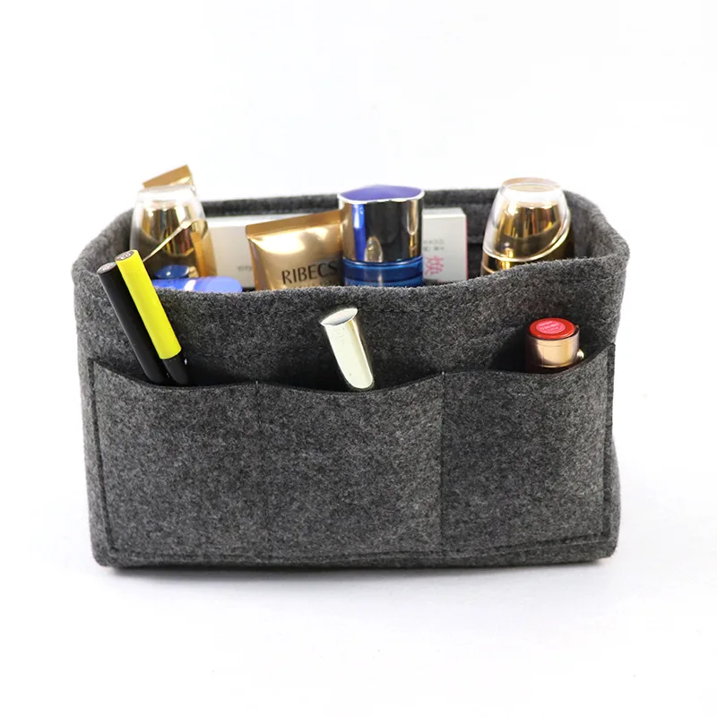 Multi-functional Felt Cloth Insert Bag Organizer Cosmetic Bags Makeup Handbag Organizer Travel Inner Purse Portable bag in bag - Цвет: Серый