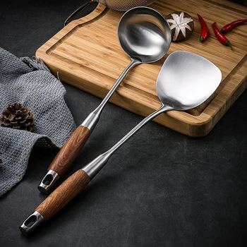 

304 Stainless Steel Turner And Soup Ladle Silver Ladle Spoon Cooking Tool Set Long Handle Big Kitchen Cooking Utensil Wall Hang