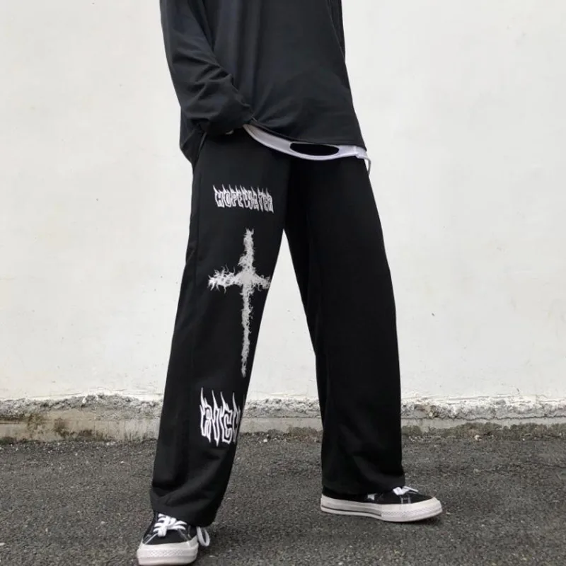 Wide Leg Sweatpants Gothic Pants Men Japanese Casual Sweatpants Graffiti Anime Punk Hippie Wide Leg Trouser Harajuku High Street Streetwear