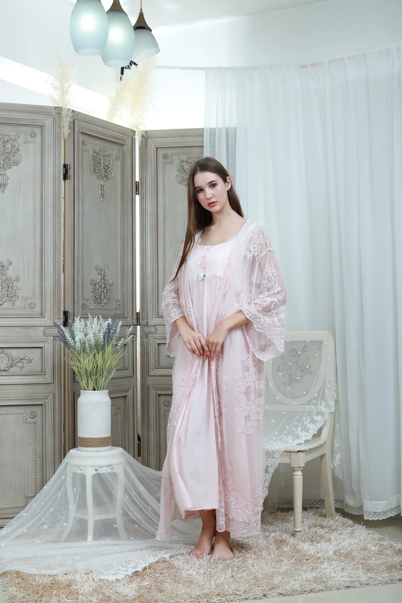 Кружевной Халат и платье, набор, женские длинные ночные рубашки, винтажная Пижама, элегантный свободный халат, набор, Европейский классический халат, красивый подарок для дам