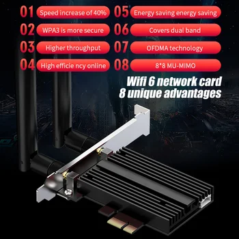 

Gigabit External 2.4Ghz 5.8Ghz 3000Mbps WiFi6 Pcie Bluetooth 5.0 High Speed Wireless Network Card Adapter Heat Sink Dual Band