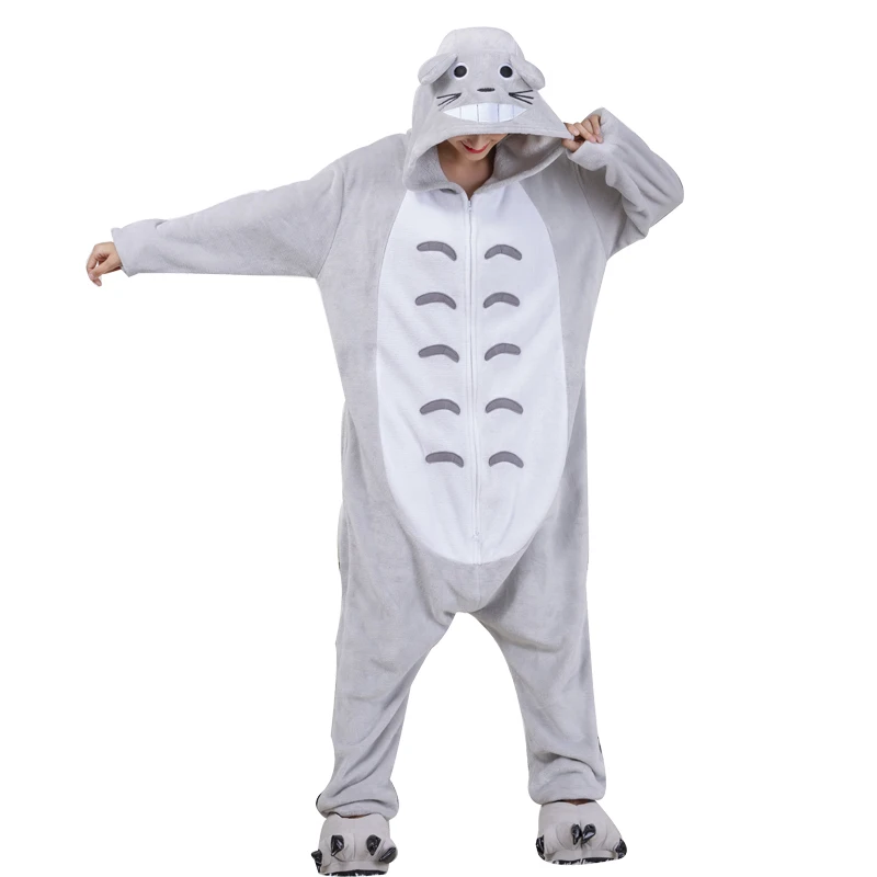Totoro кигуруми пижамы Мультяшные ползунки для взрослых с двойной молнией цельные