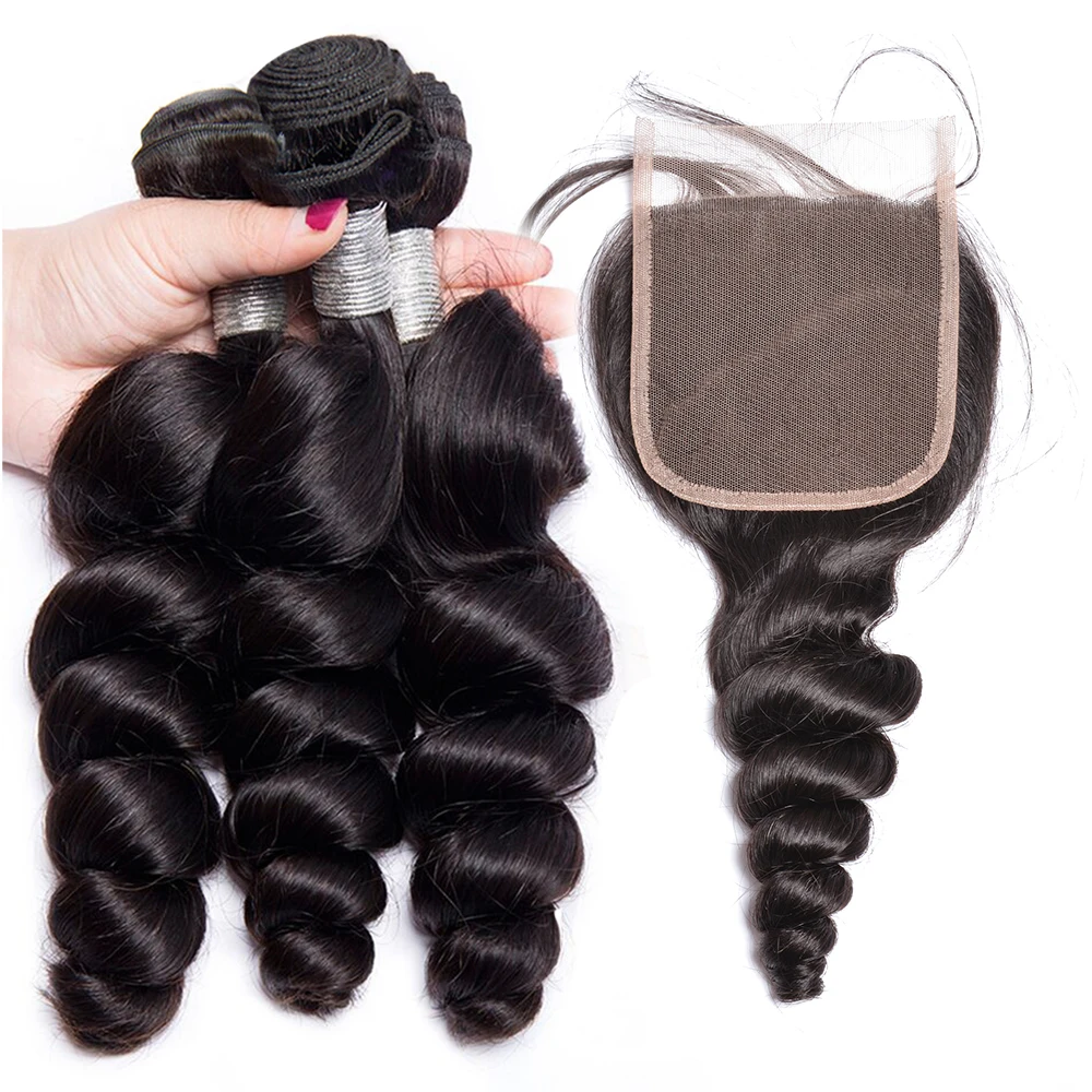 Maxine 5x5 Lace Closure With Bundles Loose Wave Human Hair Bundles With Closure Loose Deep Curly Hair 4x4