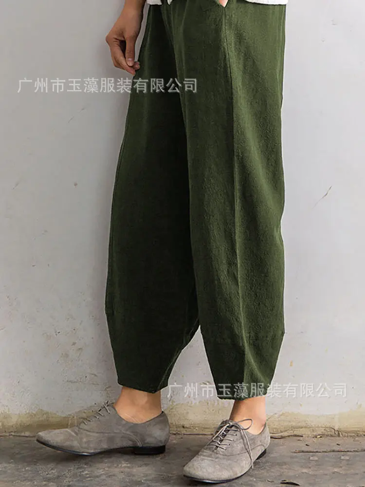 AliExpress, новые товары, хит продаж, эластичная талия, высокая талия, хлопок, лен, повседневные свободные Капри-шаровары, D043