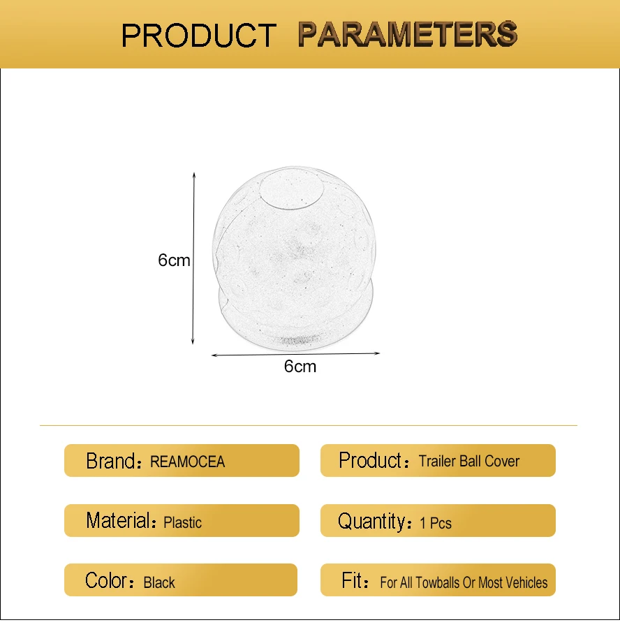 Reamocea 1Pc Rubber Universal 50mm Black Tow Bar Ball Cover Protective Cap Towing Hitch Caravan Trailer Towball Head Protector (13)