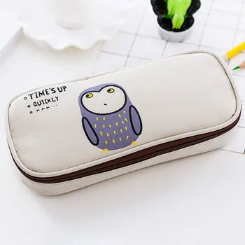

Flip Top Portable Pencil Case Large Capacity School Office Canvas Student Cartoon Organizer Zipper Stationery