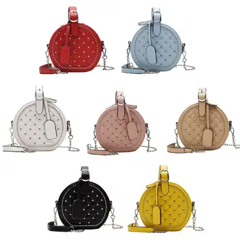 

THINKTHENDO Women Chain Crossbody Solid Color PU Rivet Decor Sweet Style Lady Shoulder Bags