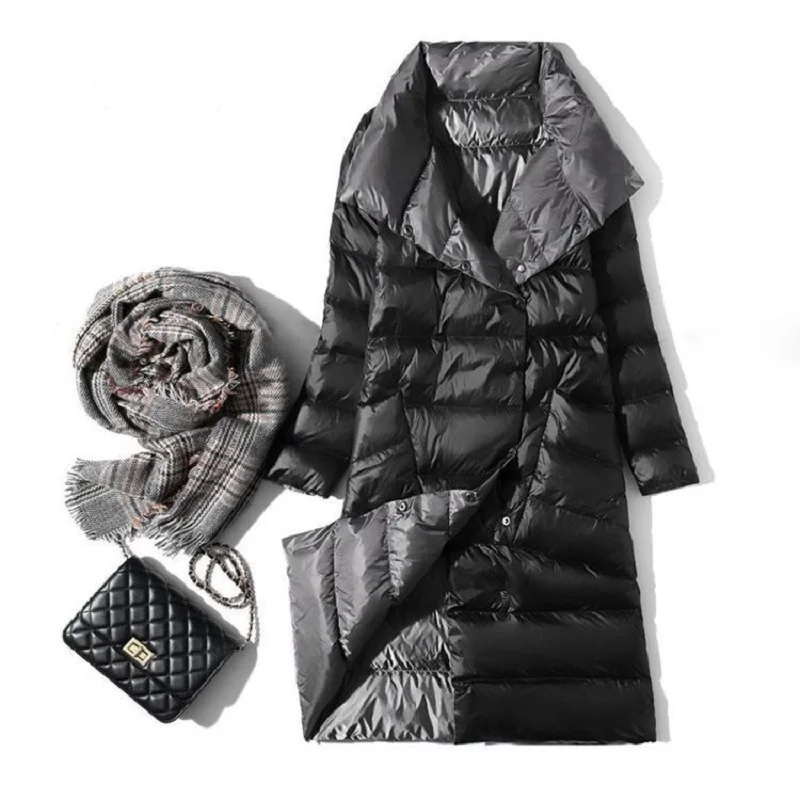 Simple Comfortable Fashion All-match Women Tops ?Women Down Jacket 2020 Double Sided Winter Turtleneck White Duck Down Coat Long Double Breasted Warm Parkas Famale Snow Outwear