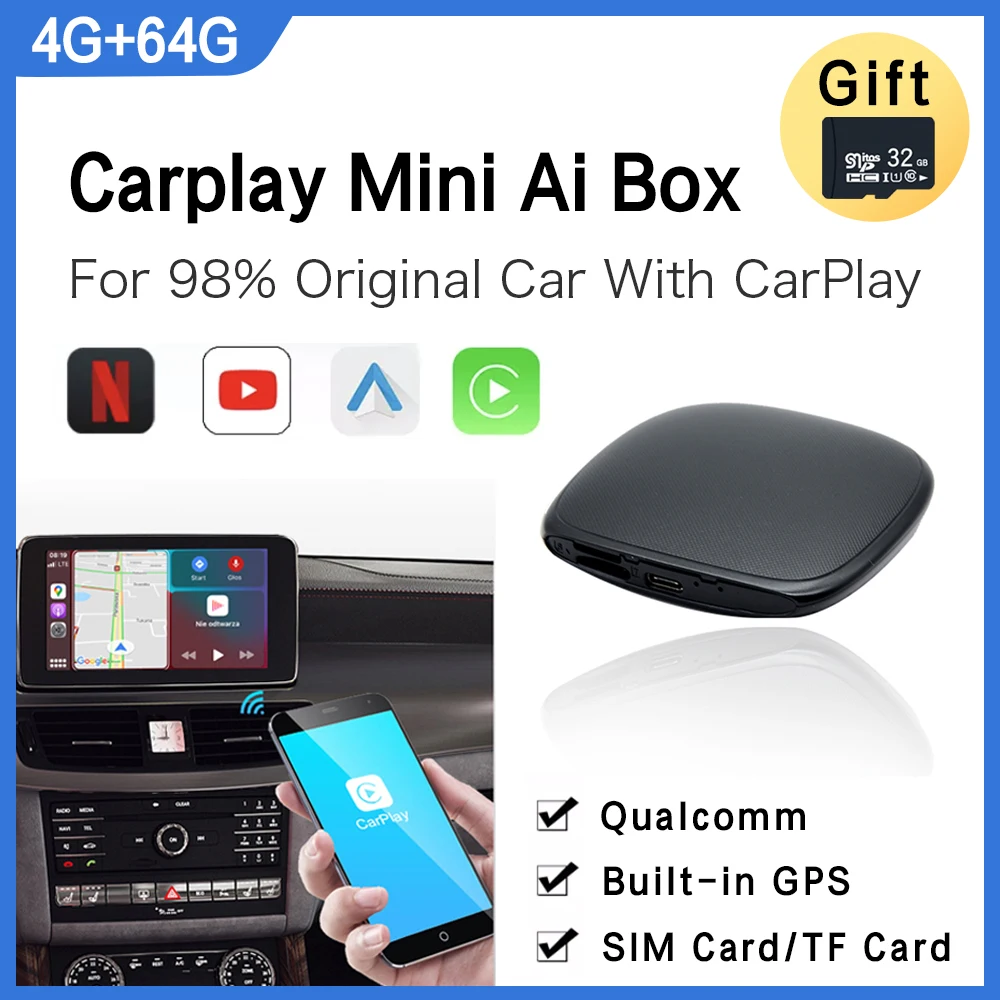 Carplay Qualcomm 4 + 64 Гб подключи и работай мини беспроводной Android Ai Box ApplePie для Benz Volvo Ford Audi