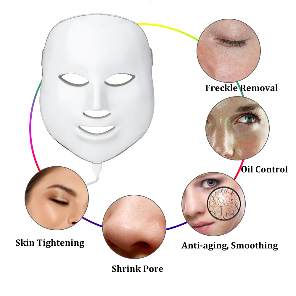 Горячая светодиодный семь цветов Маска оборудование для красоты электронная маска для отбеливания веснушек акне фотонический смягчитель кожи