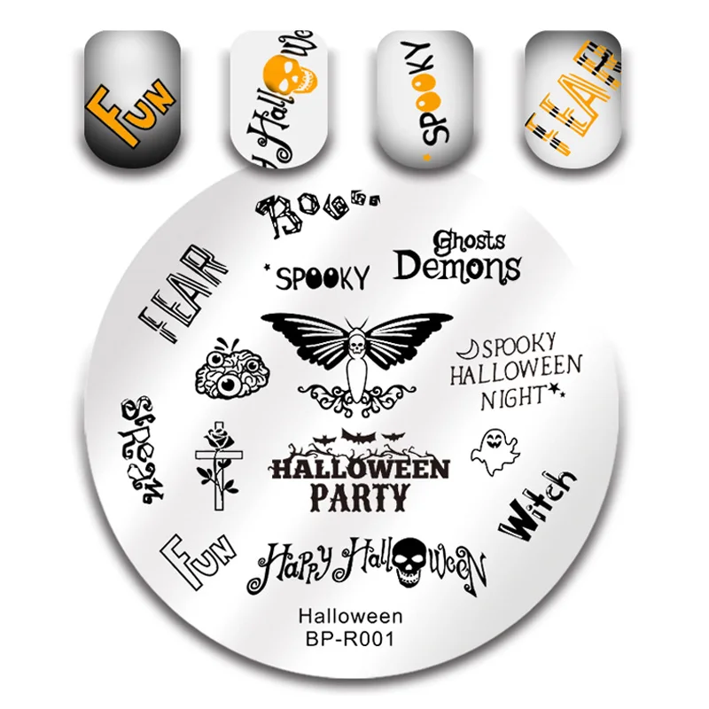 BORN PRETTY прямоугольные пластины для штамповки ногтей Ghost Stamp шаблон из нержавеющей стали дизайн ногтей изображение трафарет Хэллоуин тема - Цвет: BP-R001