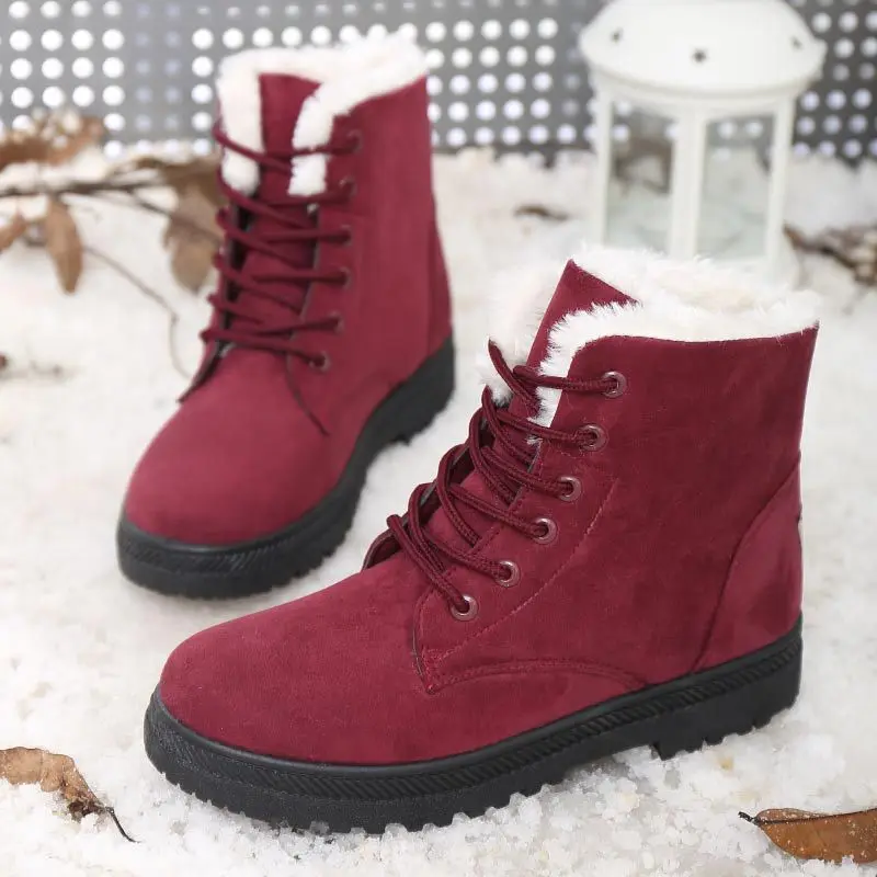 Женские зимние ботинки на высоком квадратном каблуке; Chaussure; Теплая обувь на меху; женские зимние ботильоны; зимняя обувь - Цвет: Red