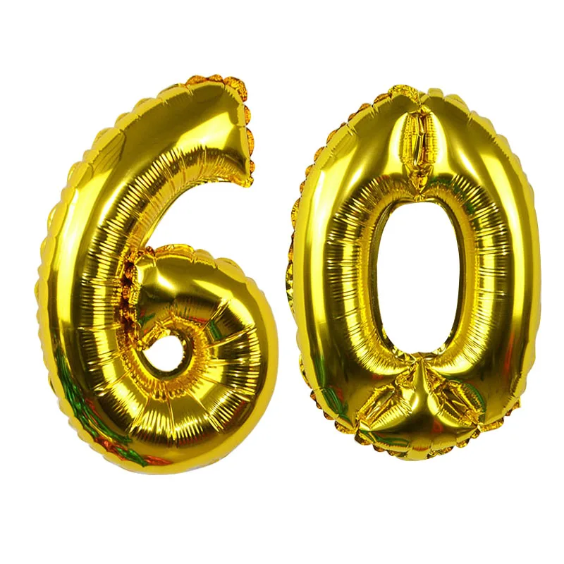 32inch number60 gold 18/30/40/50/60th Birthday Party Decoration Plates Cups Napkins Tablecloth Forks Knives Spoon Disposable Party Tableware Supplies - Цвет: 32inch number60 gold