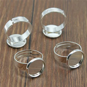 

10Pcs Fit 12mm Round Glass Cabochon Shiny Silver Color Ring Settings High Quality Adjustable Ring Settings For Jewelry Making
