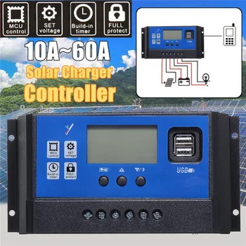

60A/50A/40A/30A/20A/10A 12V 24V Auto Solar Charge Controller PWM LCD Dual USB Solar Cell Panel Regulator PV Home 5V Output