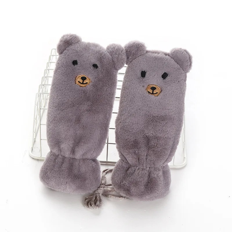 

Winter Woman Knit Wool Thicker Cashmere Warm Black Pink White Cute Cartoon Panda Gloves Ladies Fingerless Solid Mittens Gloves