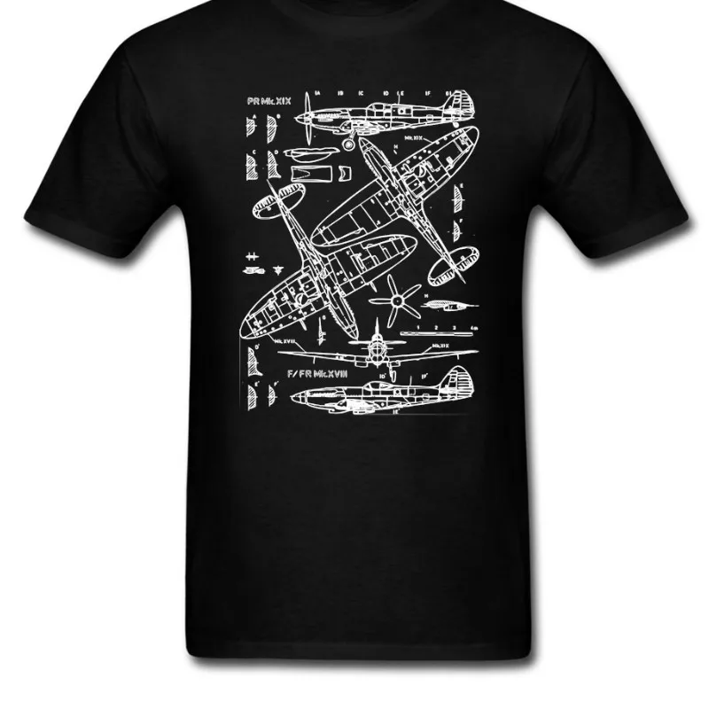 Футболки Spitfire Concept Blueprints Flight Airplane Fighter Pilot веселые футболки 014559 | Мужская одежда