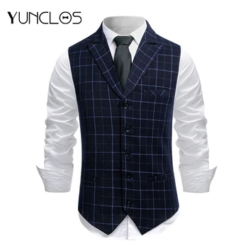 

Men's Euro Size Single-Breasted Plaid Vest Men's Waistcoat Wedding Party Suit Vest Business Formal Casual Waistcoat Masculine