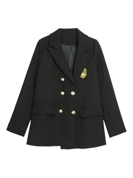 

Womens Blazer British Fashion Casual Suit Woman Autumn New Style Loose Double-breasted Suit